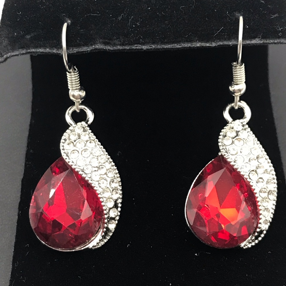Red Teardrop Crystal Earrings